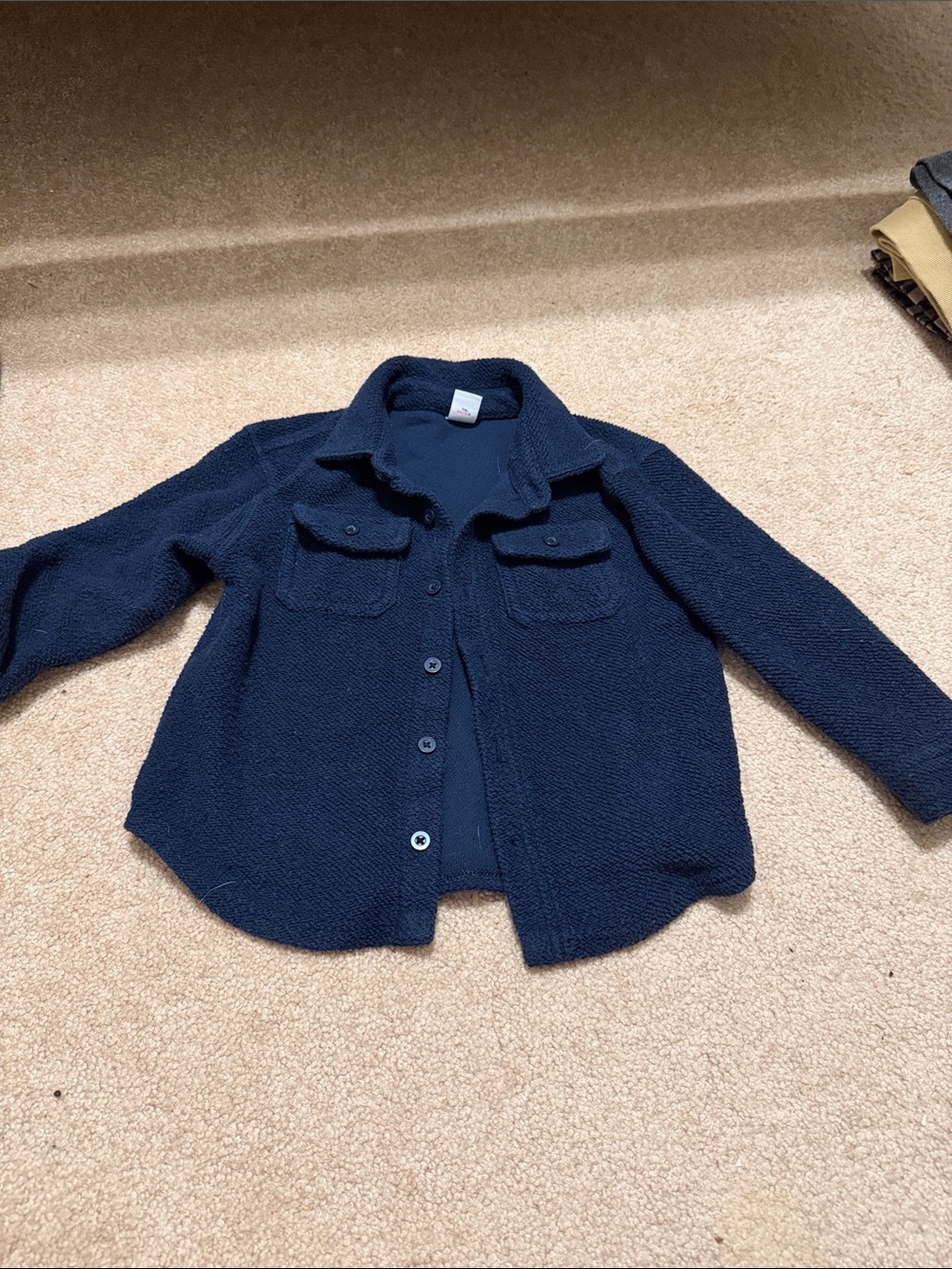 Kids Navy Sherpa Button-Up Shirt Jacket